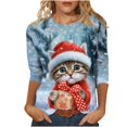 thumbnail image 1 of Jsaierl Womens Christmas Shirts Plus Size Cat Graphic Tees Loose Fit Ladies Round Neck T-shirt 3/4 Sleeve Holiday Blouse Tops S-5XL, 1 of 6