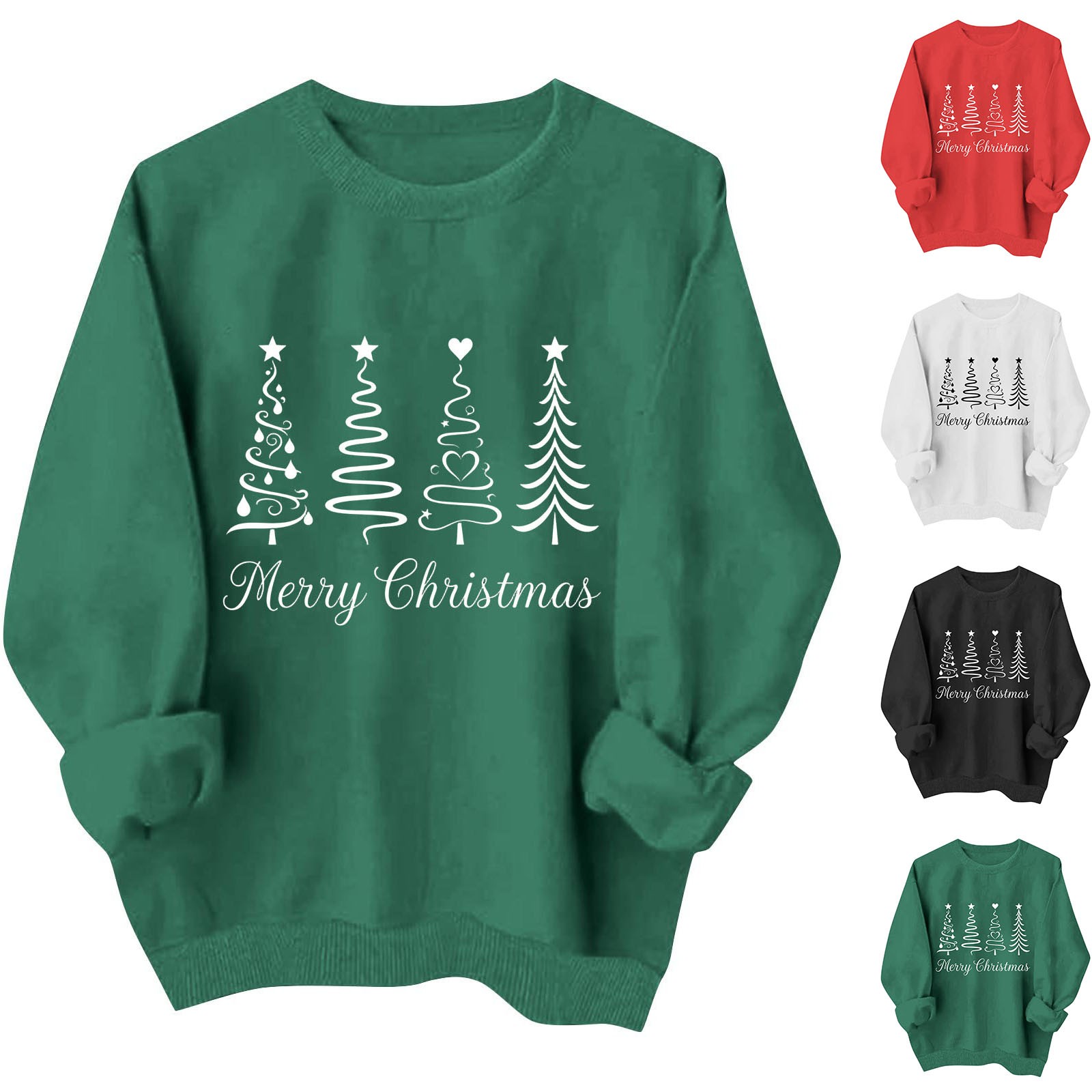 Jsaierl Womens Christmas Sweatshirts Plus Size Tree Print Sweatshirt Ladies Loose Fit Pullover Crewneck Tunic Long Sleeve Tops S-2XL