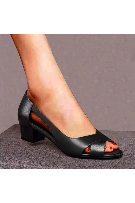 Womens Chunky Heel Sandals Dressy Summer Peep Toe Sandals Comfortable Hollow Out Sandals Fashion Breathable Sandal Size 4.5