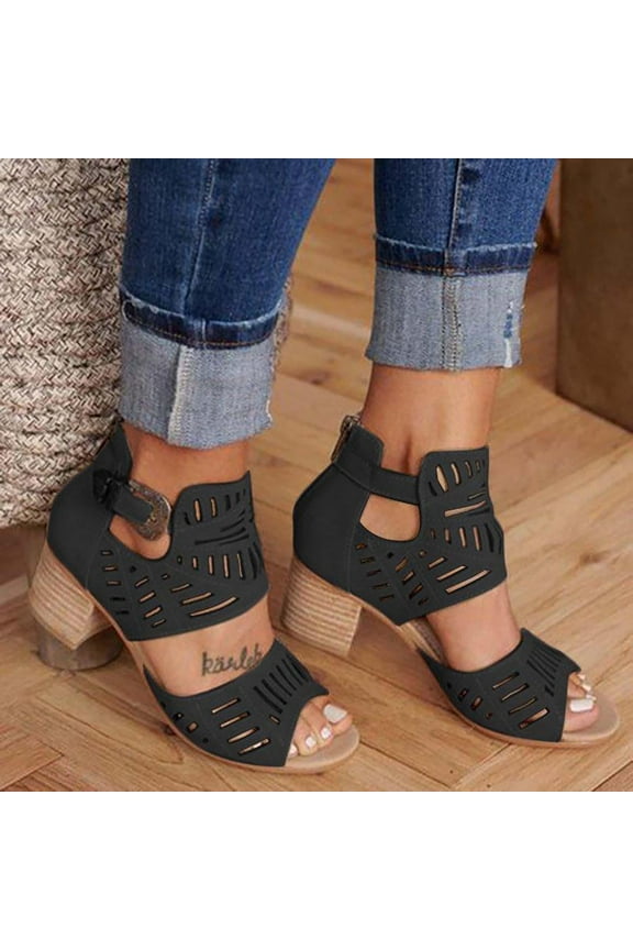 Womens Chunky Heel Sandals Dressy Summer Peep Toe Sandals Comfortable Hollow Out Sandals Trendy Breathable Sandal Size 7.5