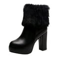 thumbnail image 1 of Jsaierl Womens Chunky High Heel Bow- Zipper Faux Fur Ankle Booties Womens Round Toe Chunky Heel Ankle Boots Zipper Block Heel Ankle Boots Winter Snow Boots Mid- Calf Ankle Bootie, 1 of 5