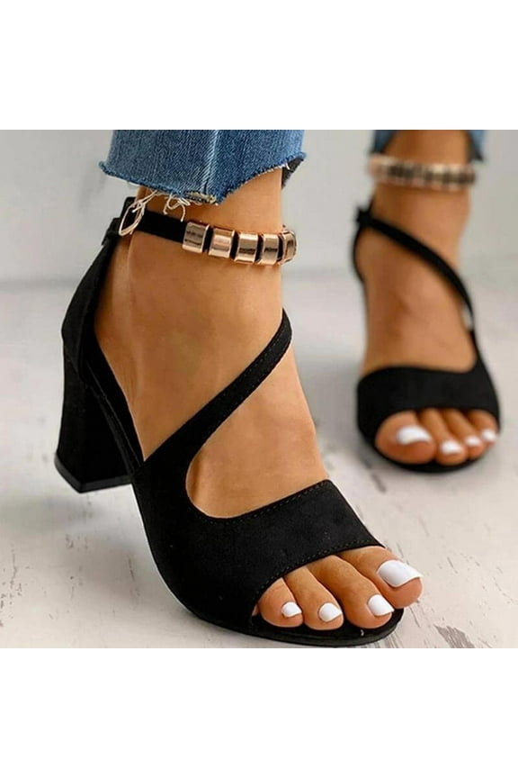 Womens Chunky High Heel Sandals Dressy Summer Peep Toe Sandals Comfortable Slip On Sandals Trendy Wedding Prom Sandal Size 6