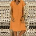 thumbnail image 1 of Jsaierl Womens Cotton Linen Dresses Casual Summer Short Sleeve Midi Dress Elegant Solid Color Round Neck Dress Vacation Soft Dresses 2024, 1 of 8
