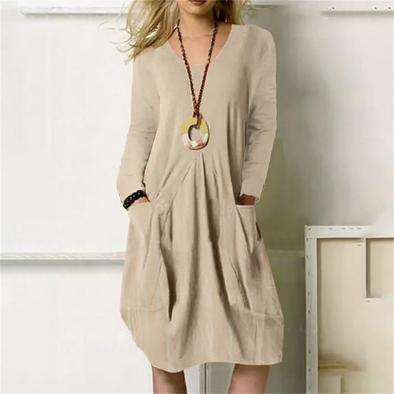 Jsaierl Womens Cotton Linen Dresses Short Sleeve Casual Plus Size Maxi Dress Tunic Solid Color Round Neck Dress Bohemian Flowy Dresses 2024