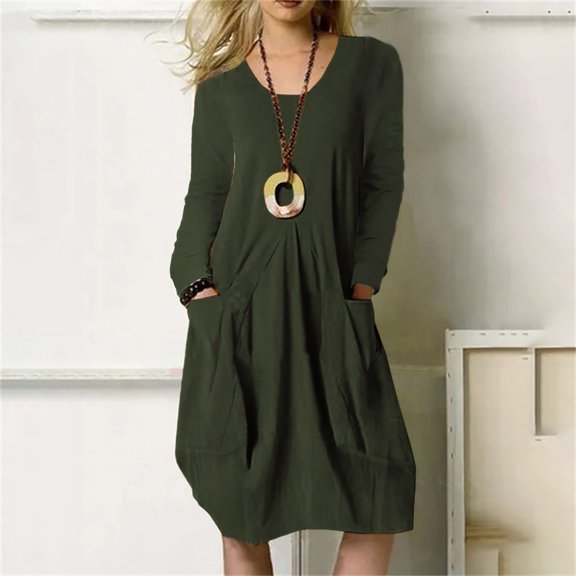 Jsaierl Womens Cotton Linen Dresses Short Sleeve Casual Plus Size Maxi Dress Tunic Solid Color Round Neck Dress Bohemian Flowy Dresses 2024