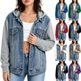 thumbnail image 1 of Jsaierl Womens Denim Jackets Casual Long Sleeve Coats Button Down Hooded Outerwear Fall Jean Jacket with Detachable Hood, 1 of 6