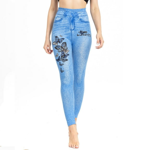 Jsaierl Womens Faux Jeans High Waist Distressed Denim Pants Petite Classic Athletic Pull On Denim Trousers Y2k Jeans with Pockets