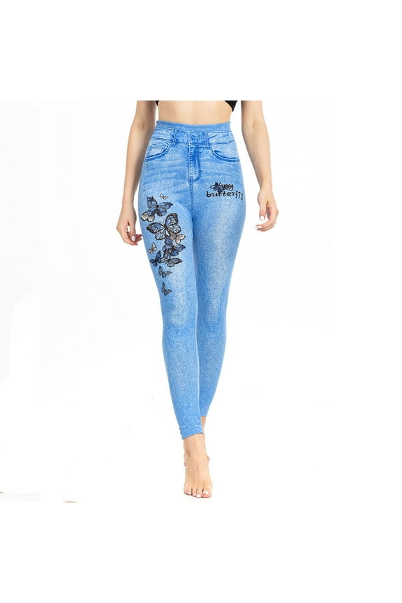 Womens Faux Jeans High Waist Distressed Denim Pants Petite Classic Athletic Pull On Denim Trousers Y2k Jeans with Pockets