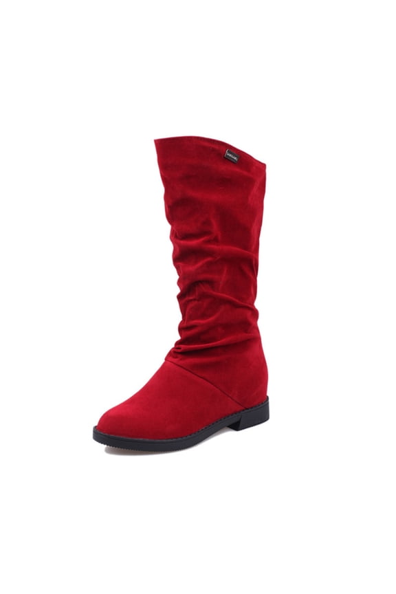 Womens Faux Suede Knee High Boots Side Zipper Flat Low Heel Boot Shoes Pointed Toe Stretch Knee High Pull On Fall Weather Winter Boots