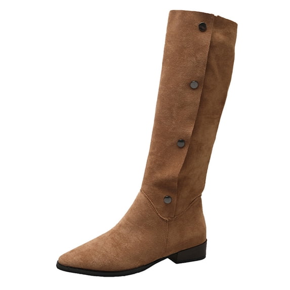 Jsaierl Womens Faux Suede Knee High Boots Side Zipper Flat Low Heel Boot Shoes Pointed Toe Stretch Knee High Pull On Fall Weather Winter Boots