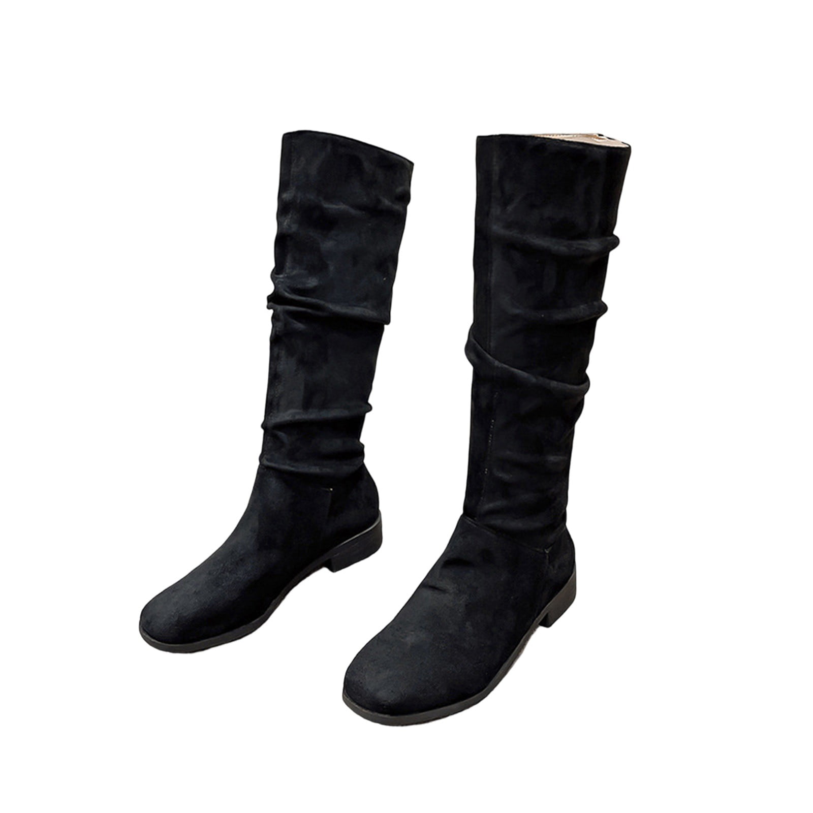 Jsaierl Womens Faux Suede Knee High Boots Side Zipper Flat Low Heel Boot Shoes Pointed Toe Stretch Knee High Pull On Fall Weather Winter Boots Walmart