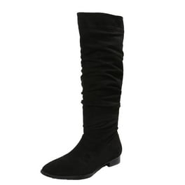 Jsaierl Womens Faux Suede Knee High Boots Side Zipper Flat Low Heel Boot Shoes Pointed Toe Stretch Knee High Pull On Fall Weather Winter Boots Walmart