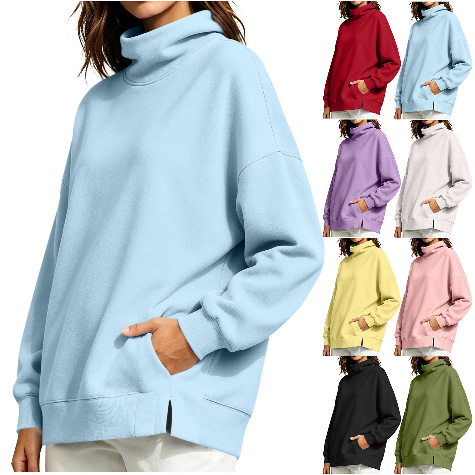 Jsaierl Womens Funnel Neck Sweatshirts Cute Solid Color Sweatshirt Cozy Athletic Pullover Soft Work Long Sleeve Shirts