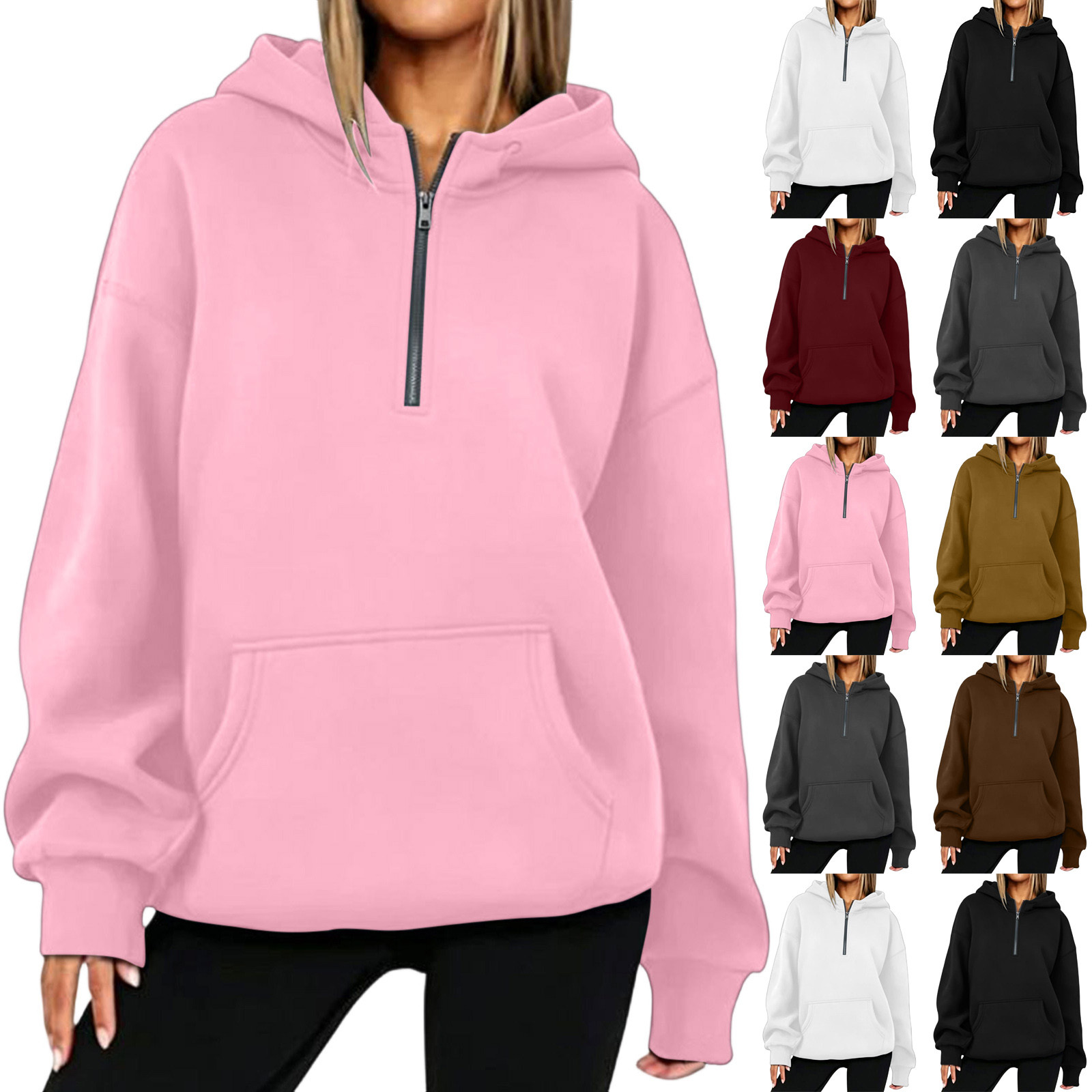 Jsaierl Womens Half Zip Hoodies Basic Solid Color Hooded Sweatshirt Lightweight Sweater Workout Long Sleeve Tops Fall Fashion S-2XL