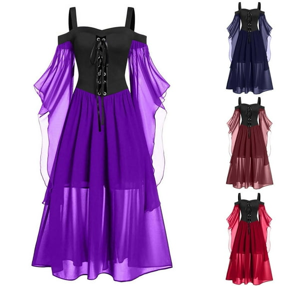 Jsaierl Womens Halloween Costumes Plus Size Retro Renaissance Dresses Gothic Adult Costumes Party Peasant Dresses