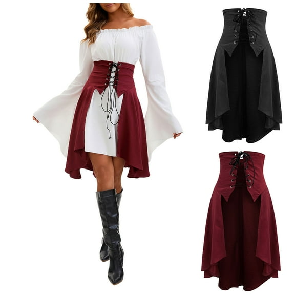 Jsaierl Womens Halloween Costumes Vintage Medieval Elegant Goth Maxi Dresses Adult Costumes Irish 1800s Ball Gown Renaissance Dress