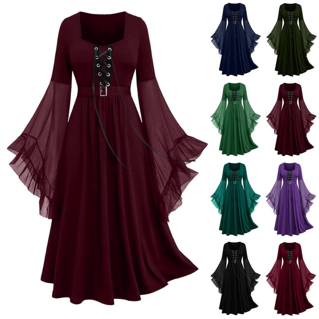 Womens Medieval Lace Up Gown Adult Costume Female Halloween