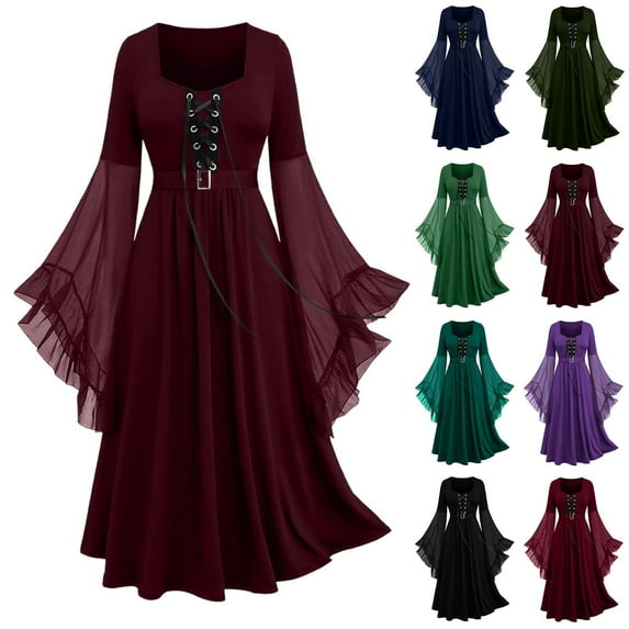 Jsaierl Womens Halloween Costumes Vintage Medieval Elegant Goth Plus Size Dresses Adult Costumes Irish Steampunk Ball Gown Renaissance Dress