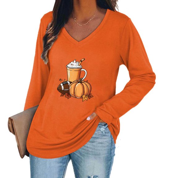 Jsaierl Womens Halloween Shirts Funny Pumpkin Ghost Graphic Tees Work V Neck T-shirt Long Sleeve Tunic Blouse Tops Halloween Costumes