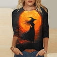 thumbnail image 1 of Jsaierl Womens Halloween Shirts Funny Witch Print Tees Soft Classic Crewneck T-Shirts 3/4 Sleeve Dressy Casual Blouse Tops Halloween Party Supplies,Sizes S-5XL, 1 of 5