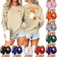 thumbnail image 1 of Jsaierl Womens Halloween Sweatshirts Plus Size Ghost Graphic Pullovers Soft Going Out Round Neck Long Sleeve Shirt Tops Halloween Party Supplies, Sizes S-2XL, 1 of 7