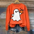 thumbnail image 1 of Jsaierl Womens Halloween Sweatshirts Spooky Pumpkin Ghost Graphic Sweatshirt Stretch Crewneck T-shirt Long Sleeve Tunic Pullover Tops Halloween Gifts, 1 of 5