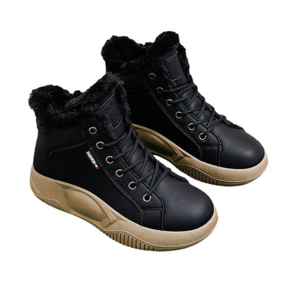 Jsaierl Womens High Top Thick Sole Boots Lace Up Fashion Thick Sole Boots Business Casual Sneakers Shoes Cozy Thermal Faux Fur Lining Non-Slip Fashion Boot