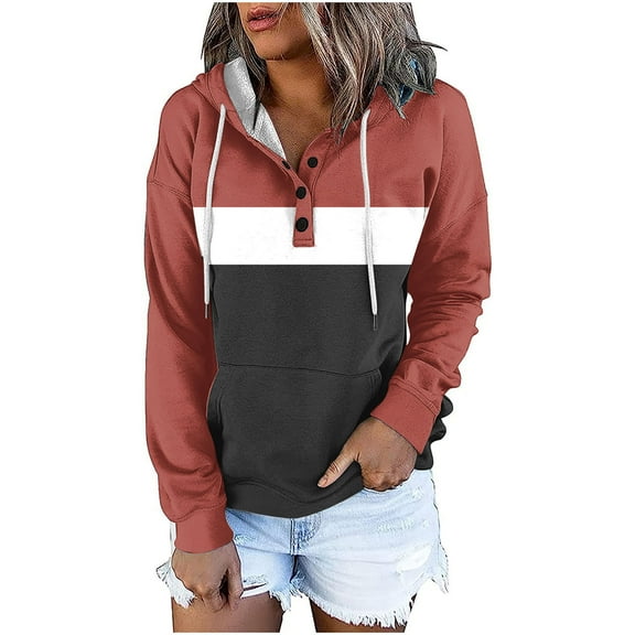 Jsaierl Womens Hoodies Cute Color Block Graphic Hooded Sweatshirts Casual Pullover Workout Long Sleeve Top Hoodie Womens Hoodies Under $20