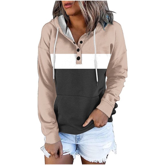 Jsaierl Womens Hoodies Cute Color Block Graphic Hooded Sweatshirts Casual Pullover Workout Long Sleeve Top Hoodie Womens Hoodies Under $20
