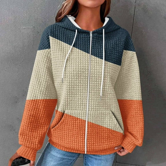 Jsaierl Womens Hoodies Cute Color Block Graphic Hooded Sweatshirts Holiday Pullover Comfort Long Sleeve Top Hoodie Womens Hoodies