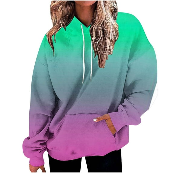 jsaierl Womens Hoodies Oversized Gradient Graphic Hooded Sweatshirts Lightweight Sweaters Workout Long Sleeve Top Hoodie