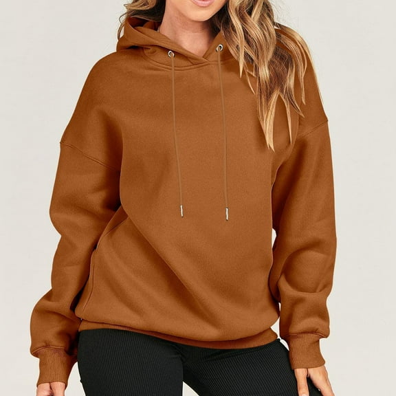 Jsaierl Womens Hoodies Oversized Solid Color Hooded Sweatshirts Lightweight Pullover Workout Long Sleeve Top Hoodie Fall Fashion 2024