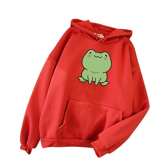 Jsaierl Womens Hoodies Plus Size Casual Frog Graphic Sweatshirt Top Long Sleeve Fashion Fall Pullover Cute Sweatshirts with Pocket