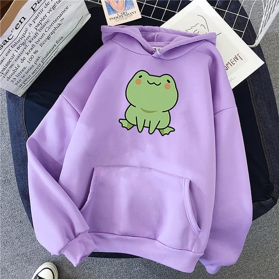 Jsaierl Womens Hoodies Plus Size Casual Frog Graphic Sweatshirt Top Long Sleeve Fashion Fall Pullover Cute Sweatshirts with Pocket