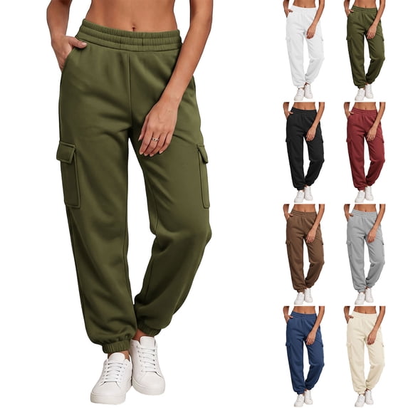 Jsaierl Womens Joggers Plus Size Baggy Elastic Waist Pants Bottoms Fall Drawstring Cotton Athletic Sweatpants with Pockets