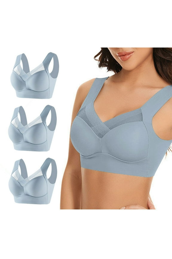 Womens Lace Bras Wirefree Push Up T-shirt Bras Seamless Comfort Bralettes Cozy Breathable Full Figure Bras 3 Packs