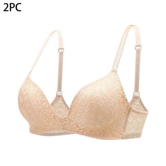 Jsaierl Womens Lace Bras Wireless Lift T-shirt Bras Seamless Padded Bralettes Elegant Everyday Full Figure Bras 2 Pack