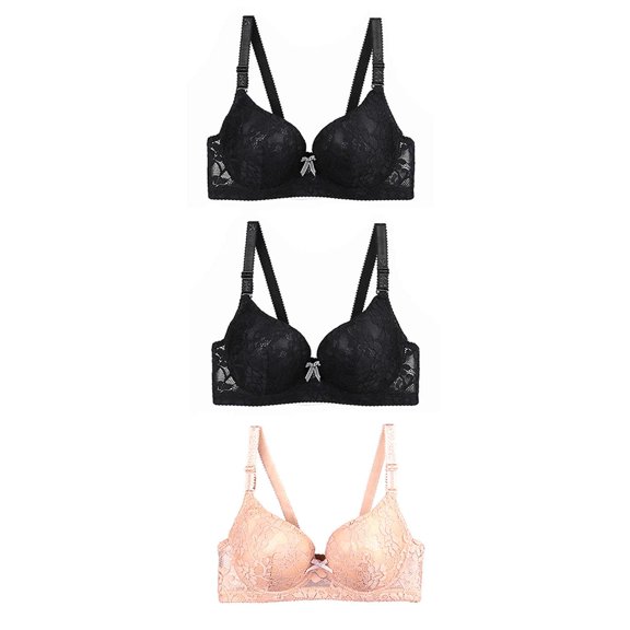 Jsaierl Womens Lace Bras with Underwire Push Up T-shirt Bras Cotton Padded Bralettes Elegant Daily Full Figure Bras 3 Packs