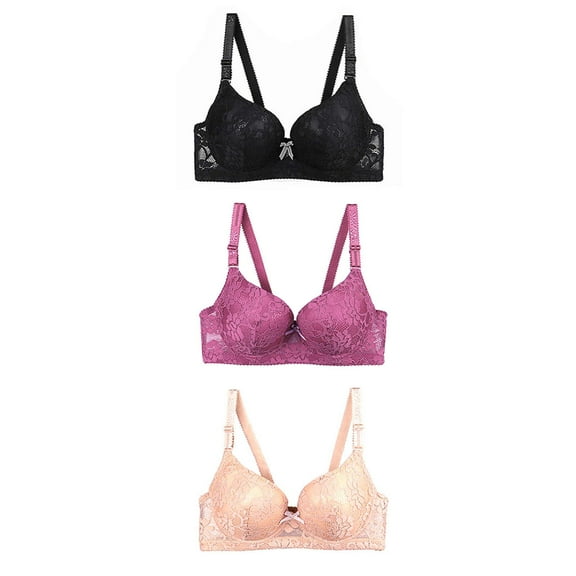 Jsaierl Womens Lace Bras with Underwire Push Up T-shirt Bras Cotton Sexy Bralettes Stretch Breathable Full Figure Bras 3 Packs