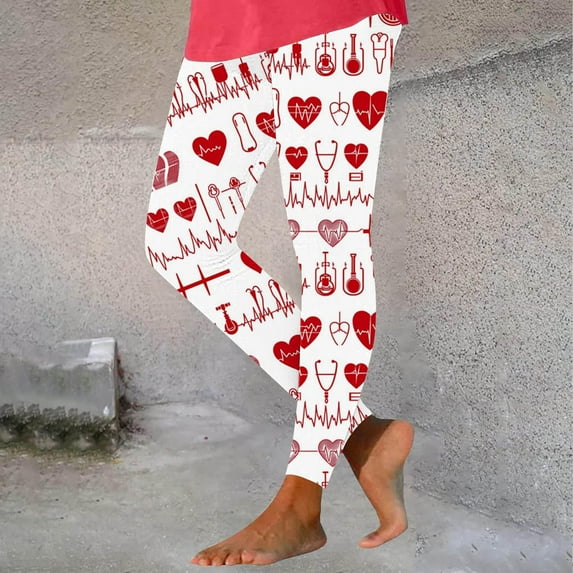 Jsaierl Womens Leggings Butt Lifting Love Heart Print Tights Activewear Legging Pants Stretch Slim Gym Leggings Womens Fashion