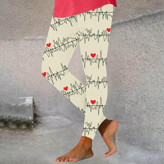 Jsaierl Womens Leggings High Waist Love Heart Print Tights Cotton Legging Pants Stretch Full Length Yoga Leggings Womens Spring Fashion 2025