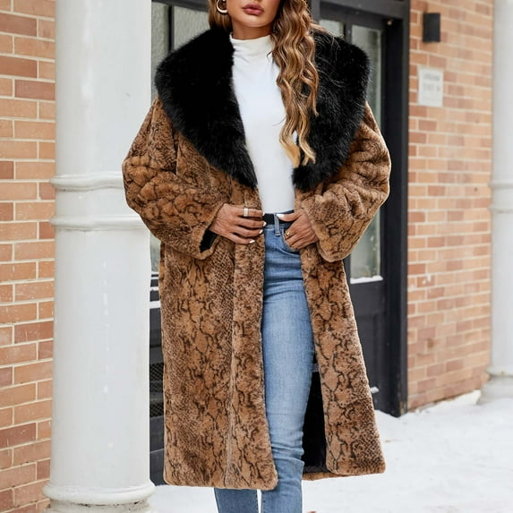 Jsaierl Womens Leopard Print Fleece Coat 2024 Trendy Faux Fur Long Cardigan Fall Winter Fashion Fuzzy Jacket Casual Outwear