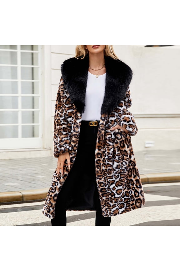Womens Leopard Print Fleece Coat 2026 Trendy Faux Fur Long Cardigan Fall Winter Fashion Fuzzy Jacket Casual Outwear