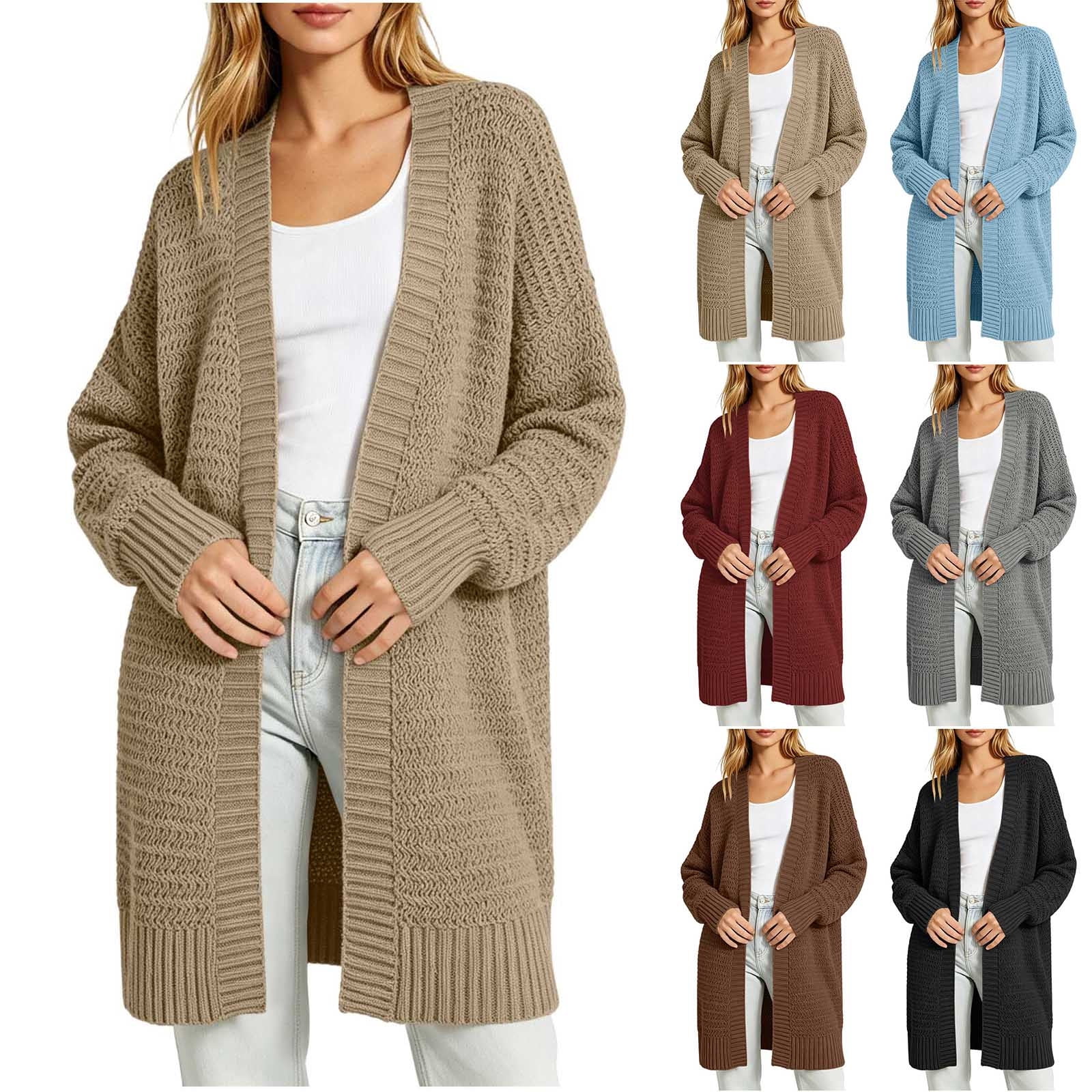Jsaierl Womens Long Chunky Knit Open Front Cardigans Sweaters with ...