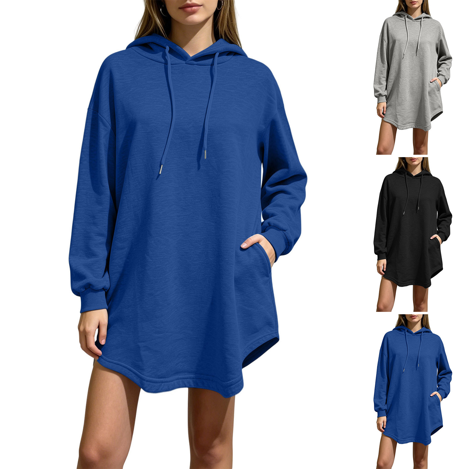 Jsaierl Womens Long Hoodies Casual Solid Color Hooded Sweatshirt Dress Fashion Pullover Soft Long Sleeve Tops Early Fall Fashion S-5XL