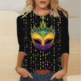 thumbnail image 1 of Jsaierl Womens Mardi Gras Shirts Funny Carnival Themed Mask Print Tees Trendy 3/4 Sleeve T Shirts Blouses Dressy Casual Crewneck Parade Tops, 1 of 5