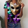 thumbnail image 1 of Jsaierl Womens Mardi Gras Tshirts Cute Carnival Themed Mask Graphic Tees Loose Fit Short Sleeve T Shirts Blouses Dressy Casual Crewneck Party Tops, 1 of 4