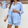 thumbnail image 1 of Jsaierl Womens Maternity Summer 2 Piece Sets Long Sleeve Button Down Shirts Matching Adjustable Shorts Beach Vacation Outfits, 1 of 8