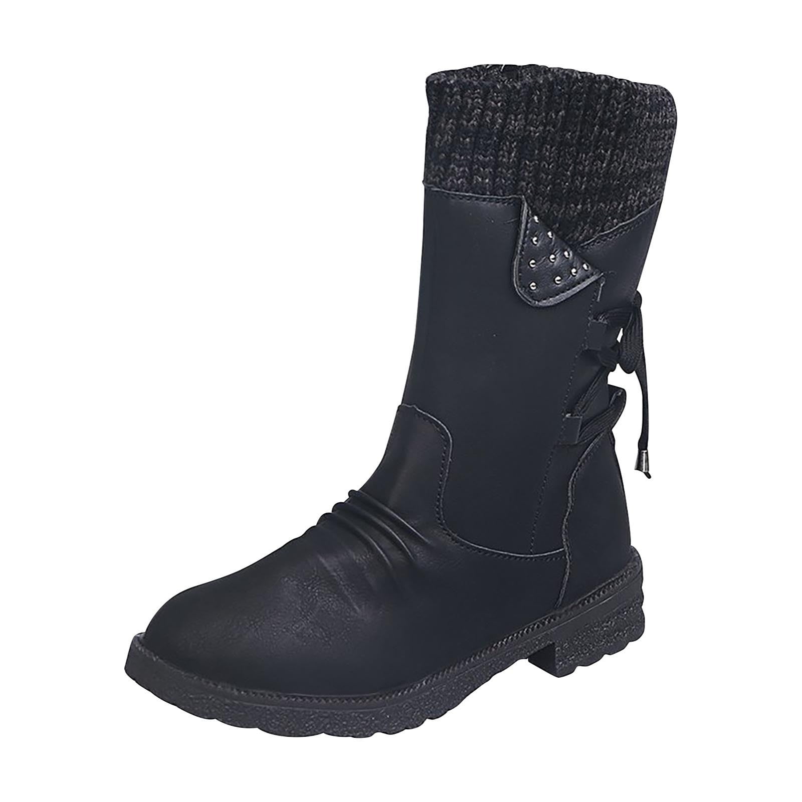 MH Bailment Women's Faux Fur Winter Boots - Mid-Calf Fluffy Snow Boots With 1" Heel, Warm & Fashionable - View #5
