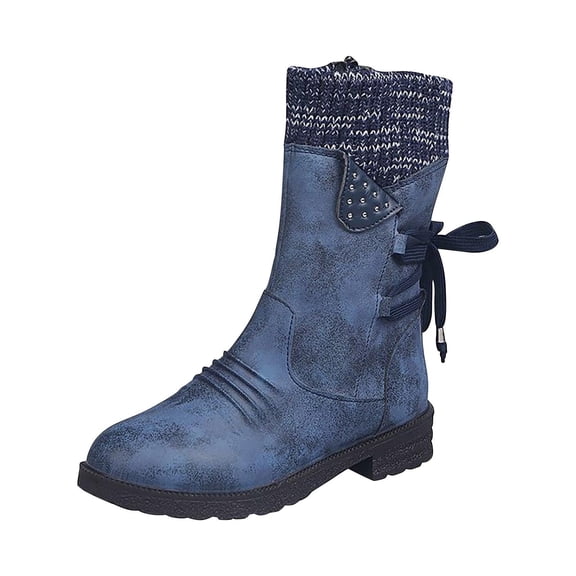 Jsaierl Womens Mid-calf Snow Boots Fashion Back Strap Elastic Round Toe Square Heel Slip-On Boots Winter Outdoor Warm Casual Shoes